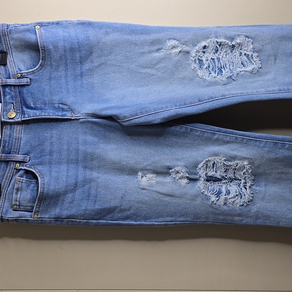 Women's Distressed Blue Weekend Crop Jeans 4/27 Vintage America - Picture 5 of 10
